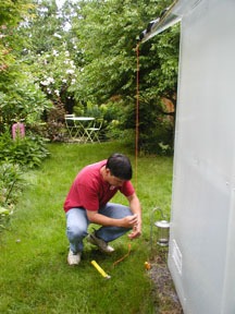 Pulling rope to attach shade cloth to ground stakes