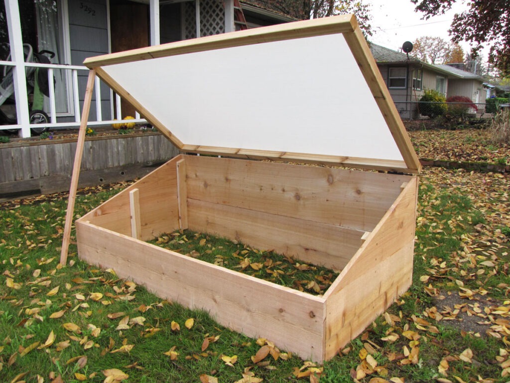 Cold frame with lid propped  up