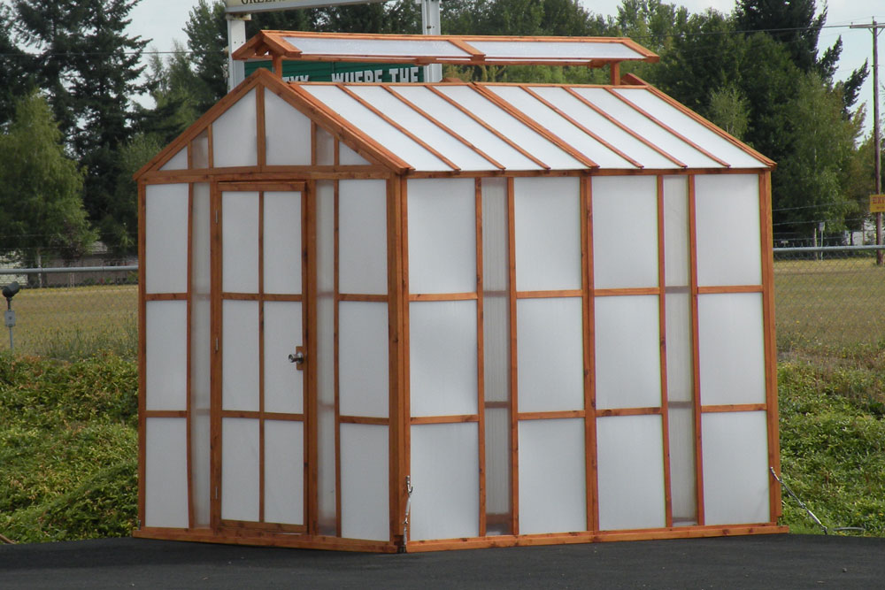 Cedar greenhouse frame using solexx greenhouse panels