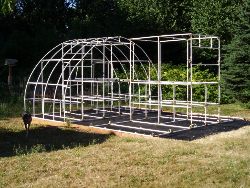 The second greenhouse frame is underway